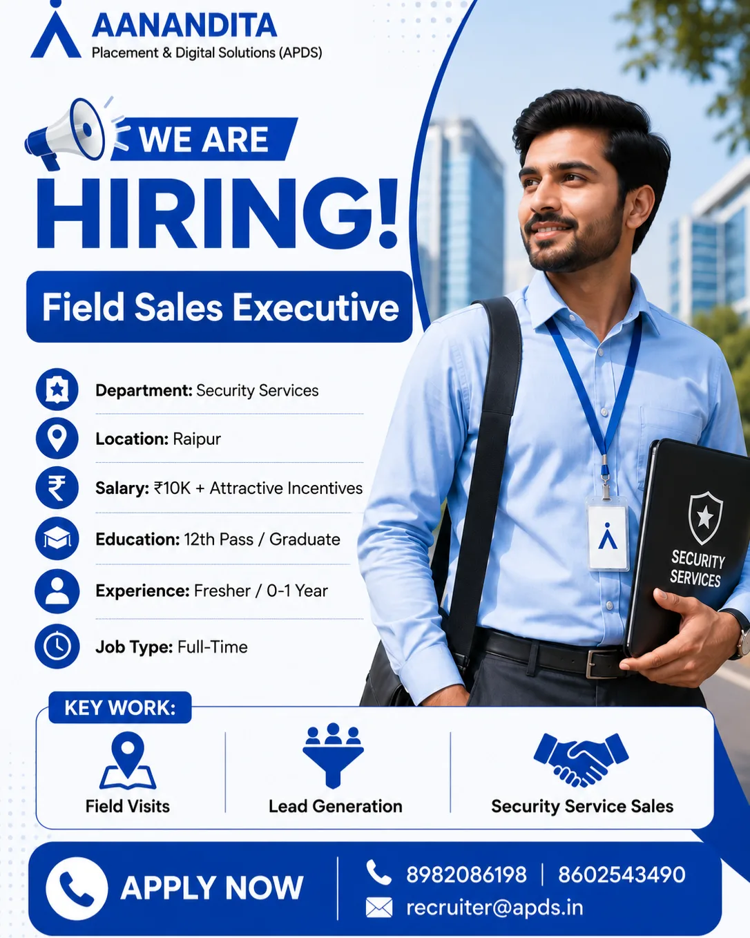 Field Sales Executive job vacancy in Raipur for Security Services hiring by APDS