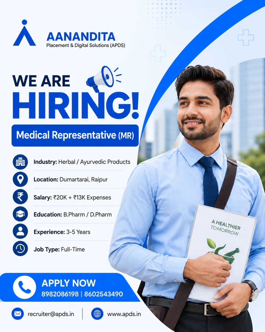 Medical Representative job vacancy in Dumartarai Raipur for Ayurvedic products by APDS