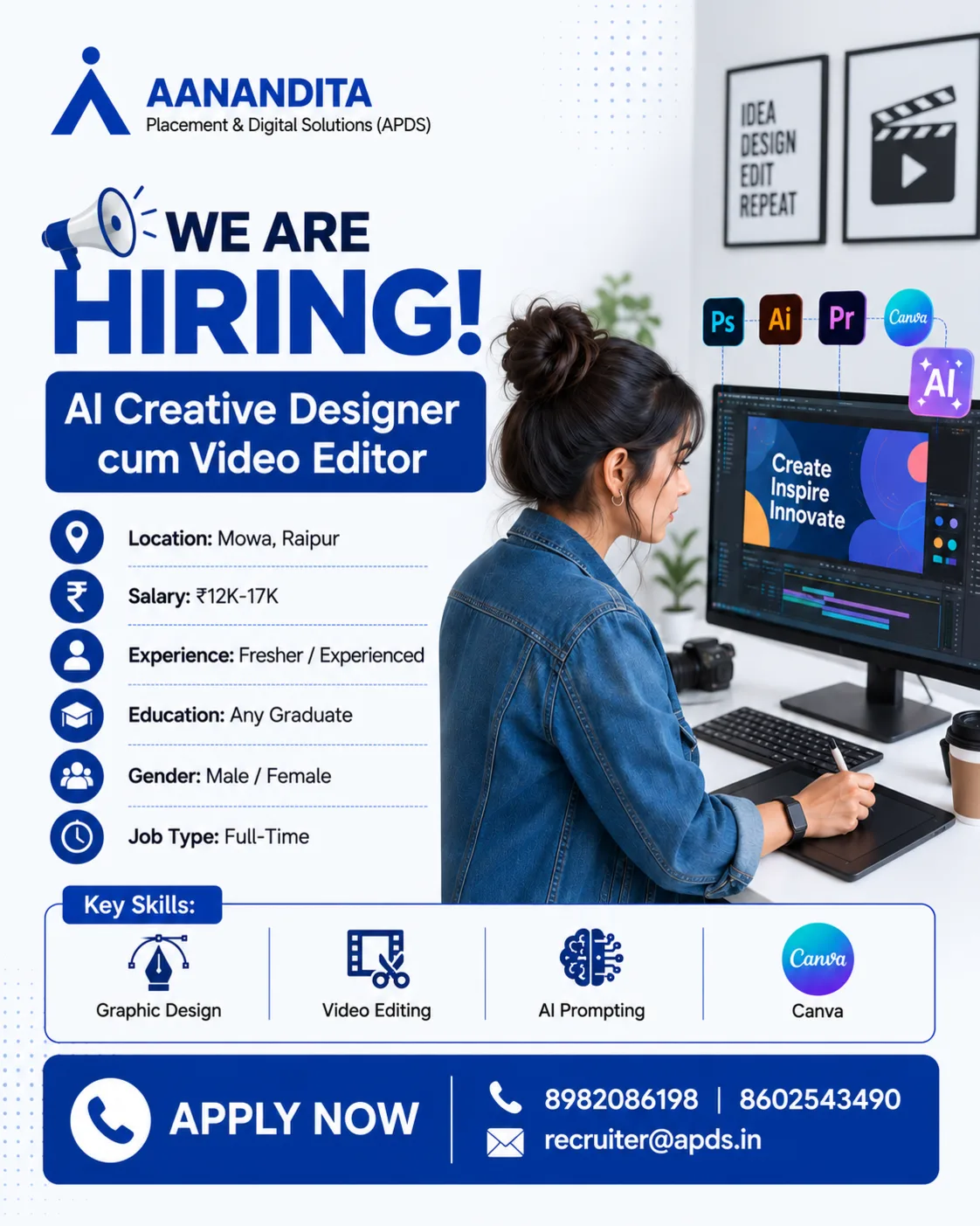 AI Creative Designer and Video Editor job vacancy in Mowa Raipur by APDS
